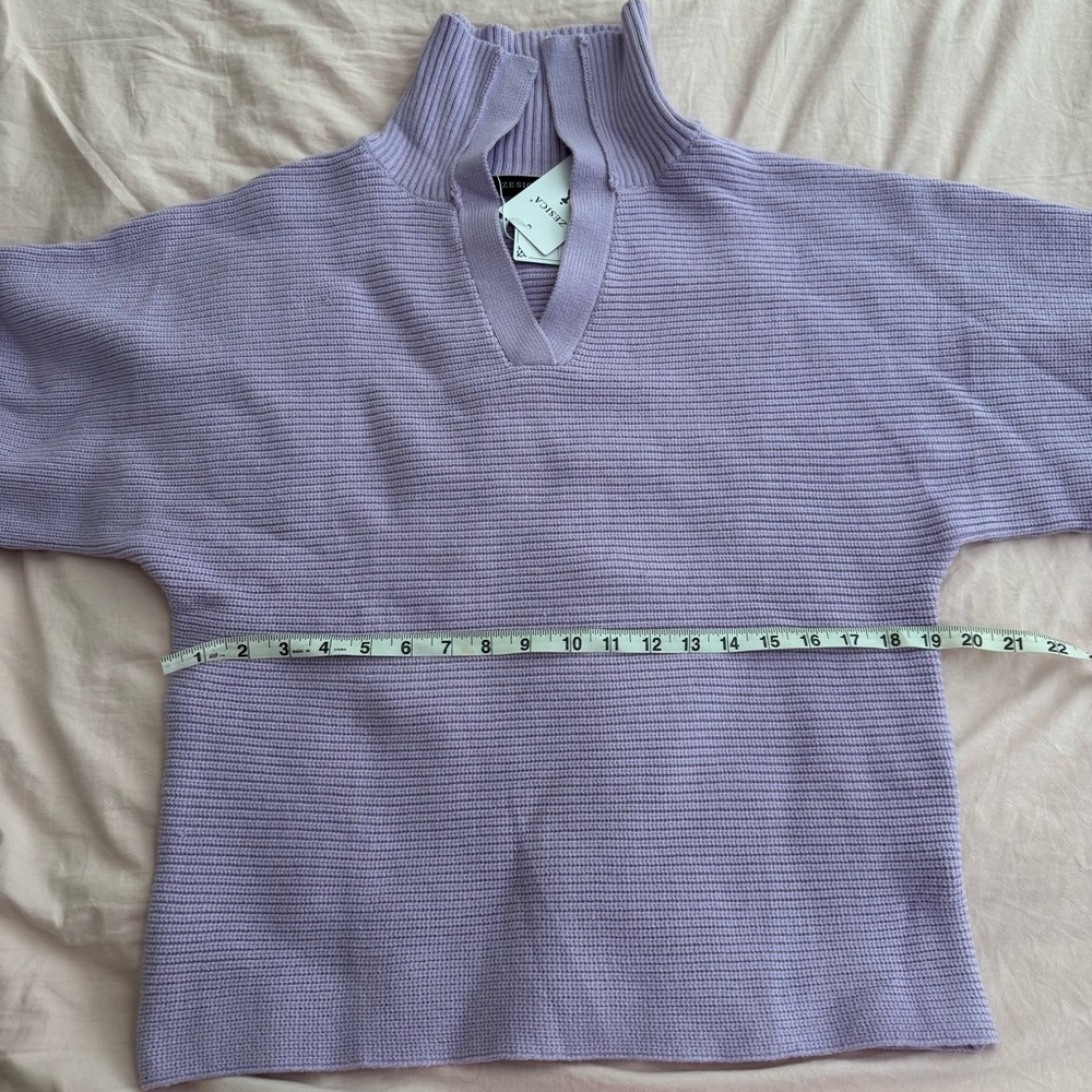 Zesica V-Neck Purple Ribbed Knit Lapel Collar Sweater - Picture 6 of 12